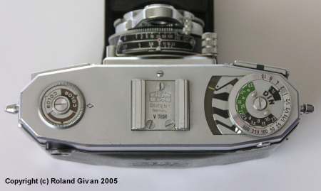 Top plate showing light meter on the right