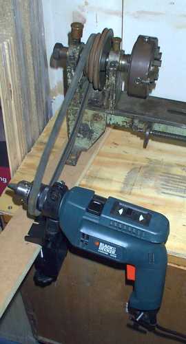 Powering lathe with electric drill