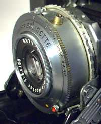 Closeup of lens/shutter of Agfa Solinette II